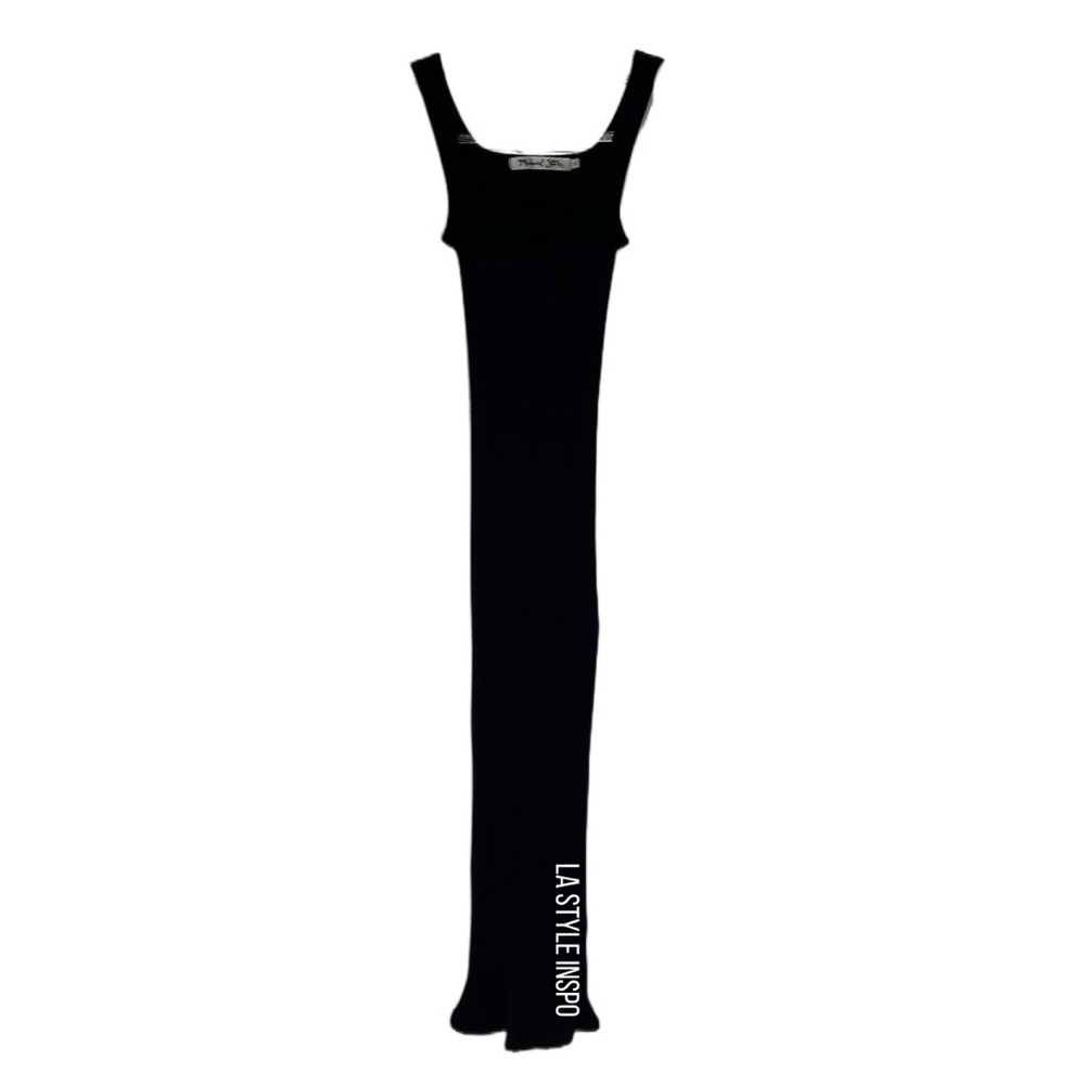 Michael Stars Ribbed Long Dress Back Slit Color Black Size XS